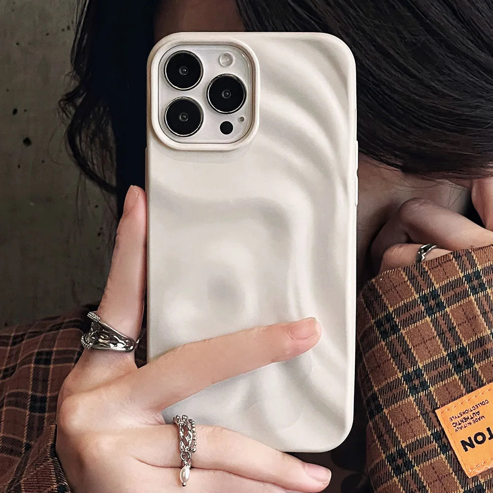 Ins Winter Wine Red 3D Pleats Wrinkle Phone Case