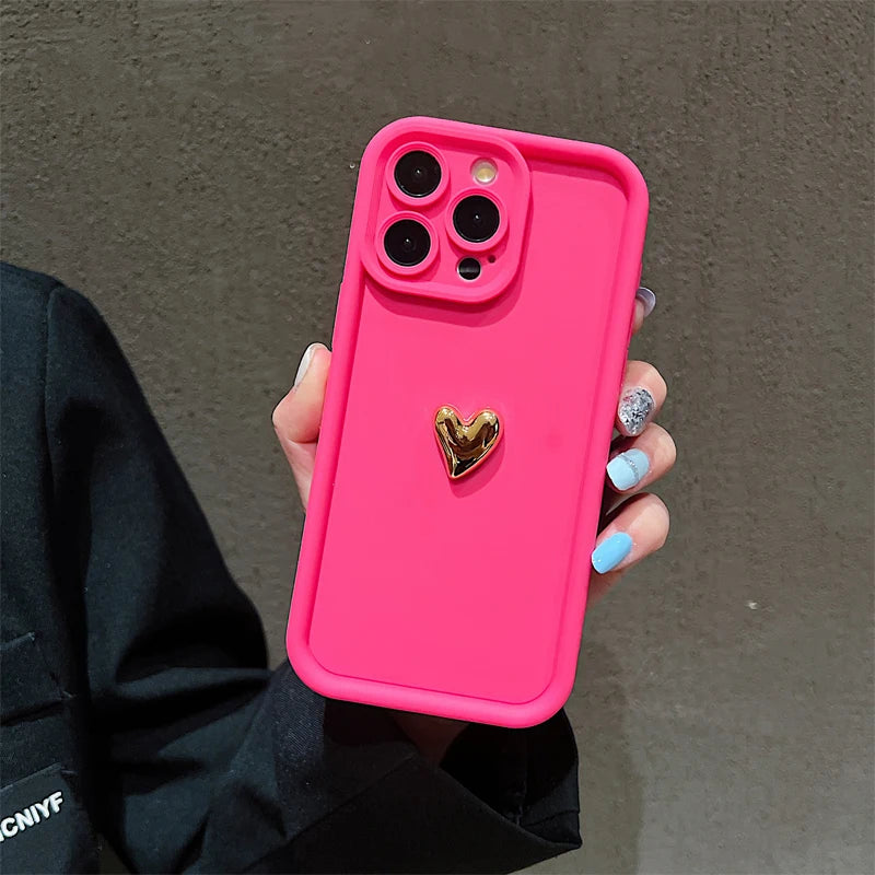 3D Gold Heart Silicone Soft Phone