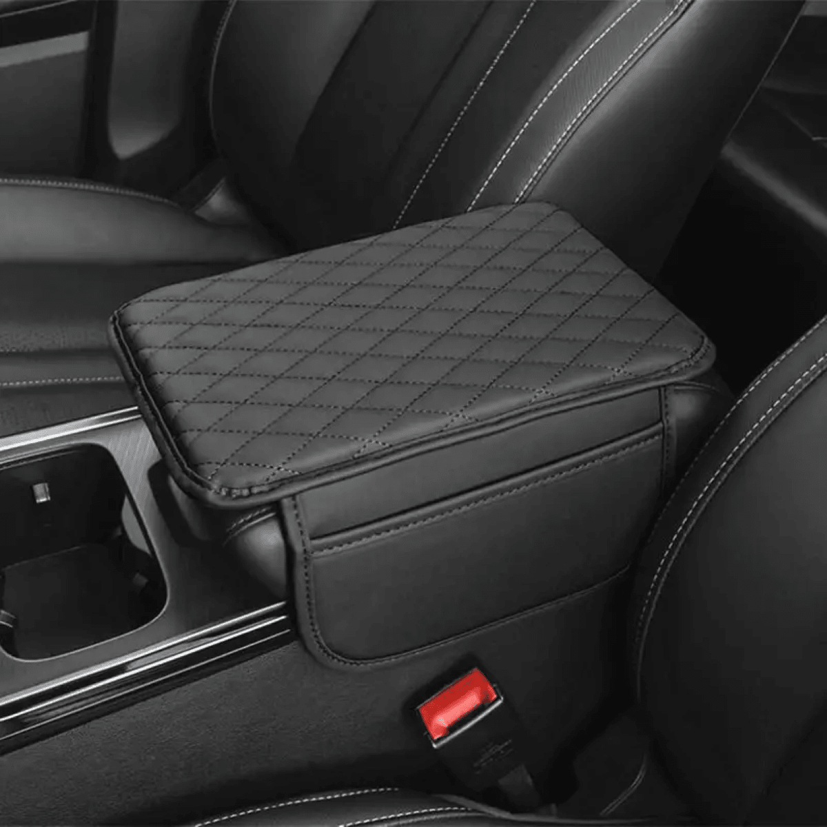 Leather Car Armrest Box Heightening Pad With Side Storage Bag, Car Armrest Box Cushion With Storage Pocket